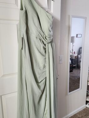 Elegant Sage One-Shoulder Draped Dress